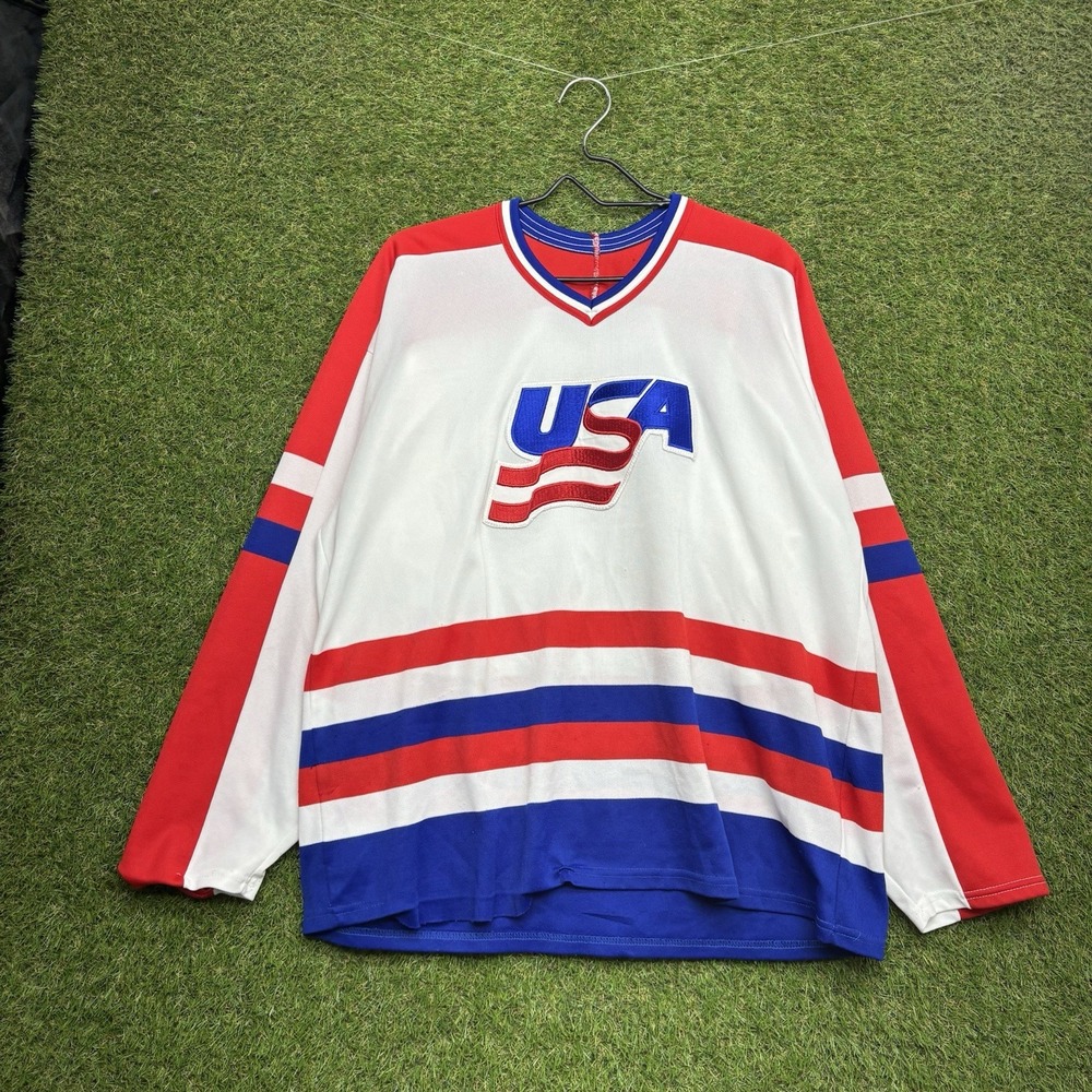 1980s CCM USA HOCKEY DODGE Jersey Mens XL Olympics Authentic Vintage White USA